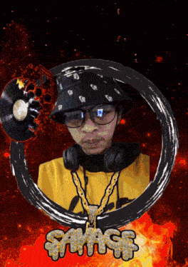 a man wearing a bucket hat and headphones is surrounded by the words savage