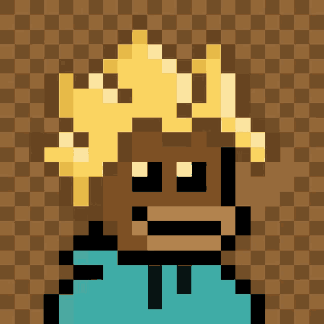 a pixel art drawing of a monkey with a crown on his head