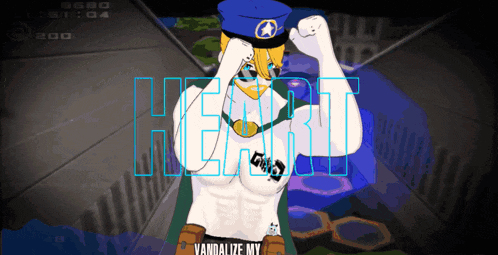 a cartoon character with the word heart on the bottom