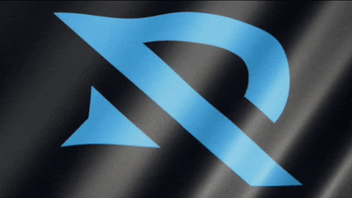 a blue and black letter r on a black background