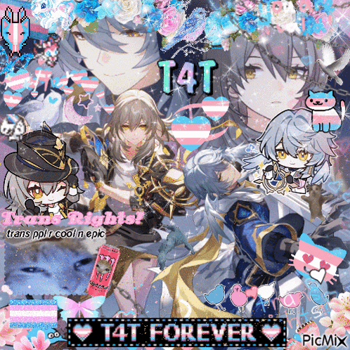 a collage of anime characters with the words t4t forever on the bottom