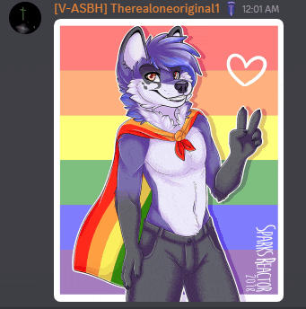 a drawing of a furry character with a rainbow cape and a peace sign