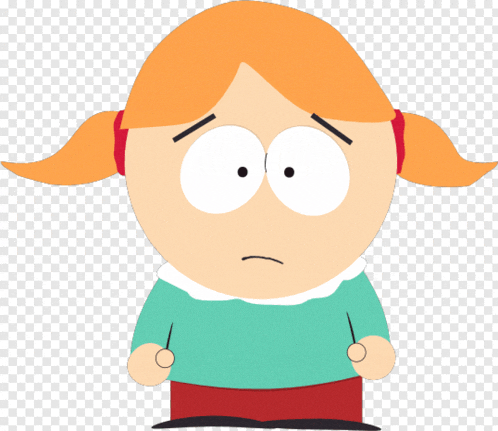 a cartoon girl with red hair and a sad face