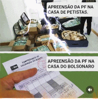 a person is holding a piece of paper that says ' apreensão da pf na casa do bolsonaro ' on it