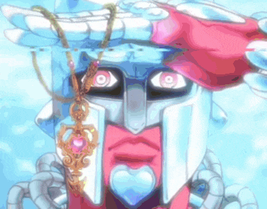 a cartoon character with a helmet and a necklace on his neck .