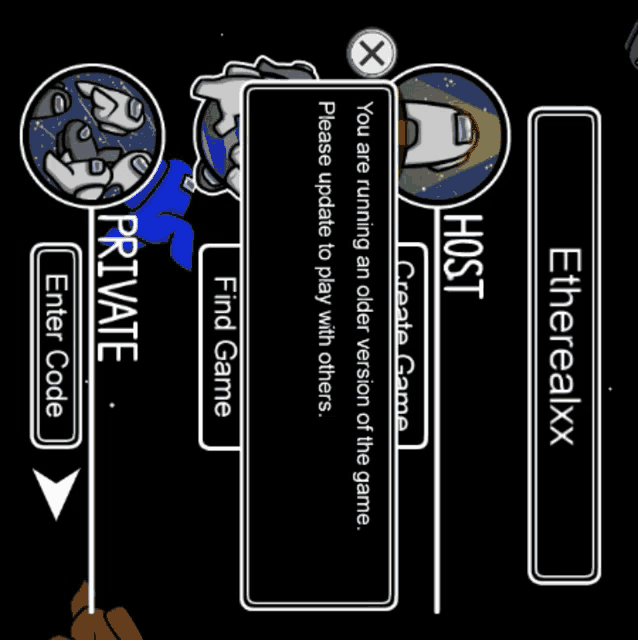 a screenshot of among us that says private and host