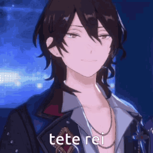 a close up of a person 's face with the words tete rei written on the bottom