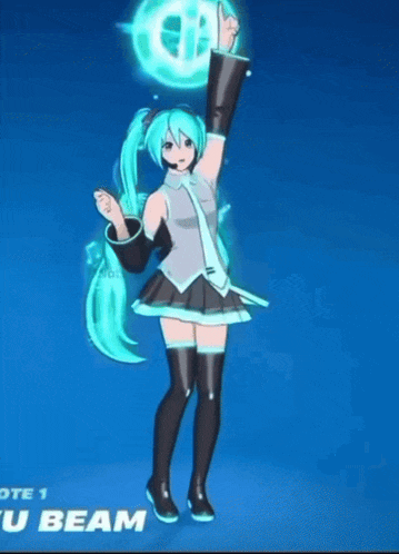 hatsune miku is dancing in front of a blue background