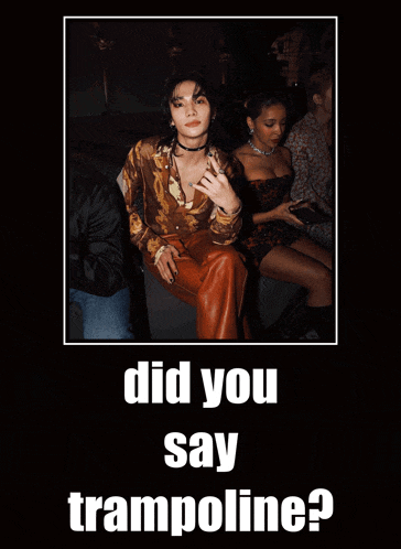 a poster that says did you say trampoline in white letters
