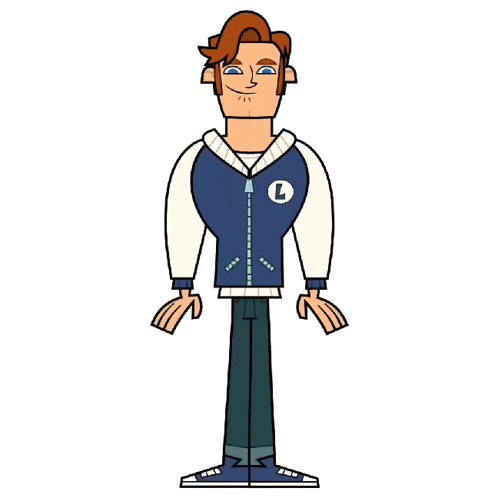 a cartoon character from total drama is standing with his hands on his hips and smiling .