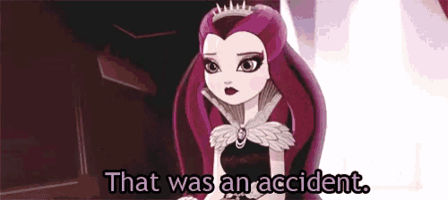 a cartoon character from ever after high is sitting down and talking about an accident .