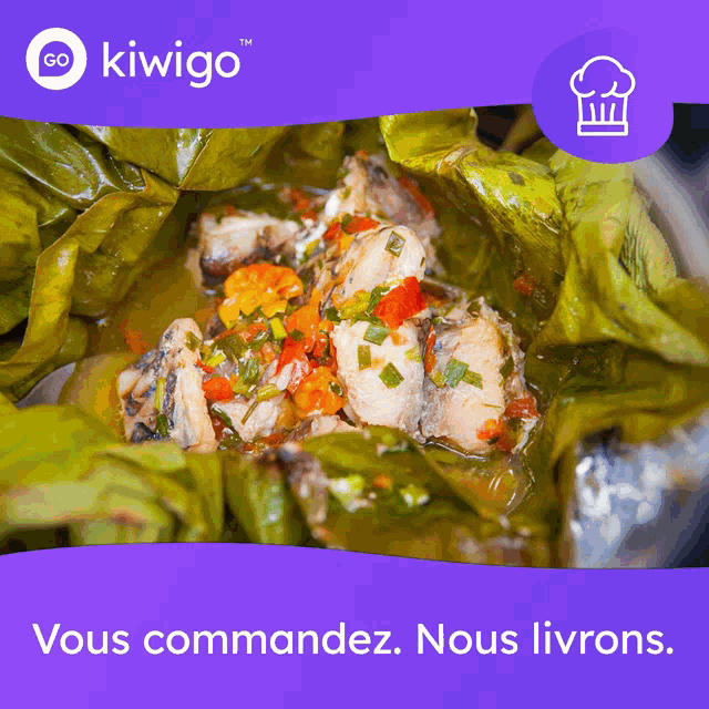 an advertisement for kiwigo shows a picture of food