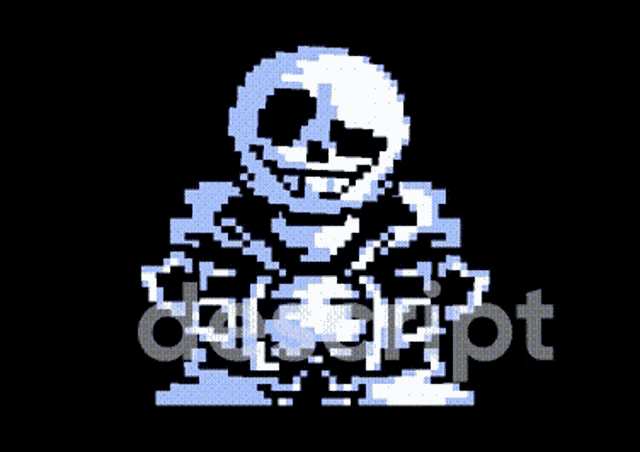 a pixel art image of a skeleton with the word decept written below it