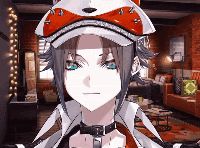 a girl wearing a hat with spikes on it