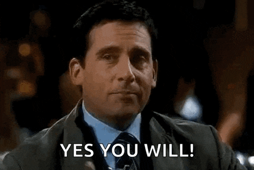 a man in a suit and tie is holding a glass of water and says `` yes you will '' .