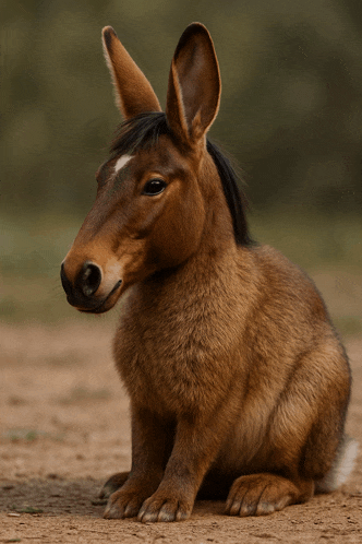 a brown animal with a horse 's head and rabbit 's legs