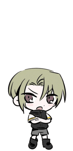 a cartoon drawing of a boy with his arms crossed and his mouth open