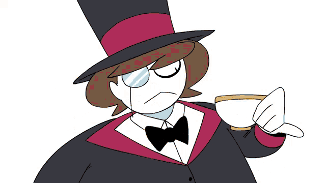 a cartoon drawing of a man wearing a top hat and sunglasses