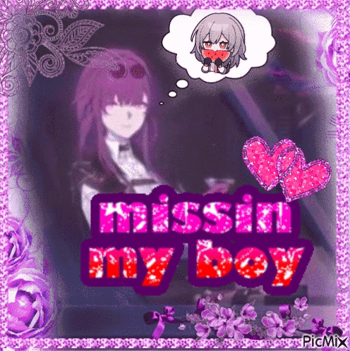 a picture of a girl with a thought bubble that says ' missin my boy '