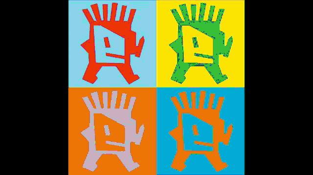 four different colored images of a man with a crown