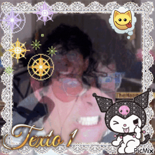 a picture of a person in a pink shirt and a picture of a cat with the words texto 1