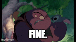 a cartoon character from lilo and stitch is holding a baby stitch and says fine