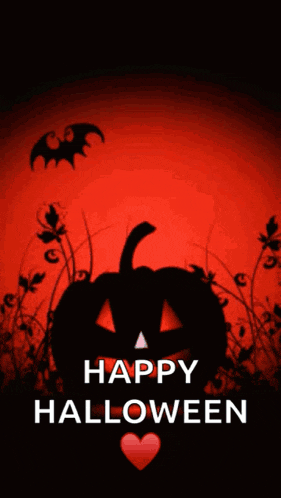 a halloween greeting card with a pumpkin and bats