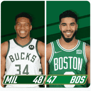 two basketball players from the bucks and boston