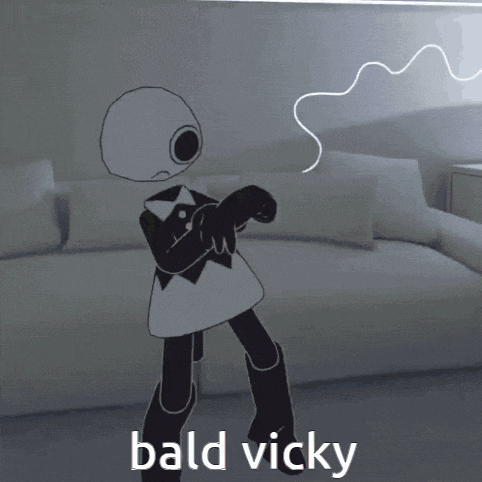 a cartoon character with the name bald vicky on the bottom right