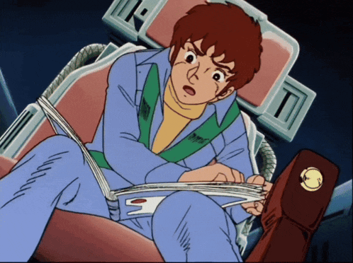 a cartoon character sitting in a chair reading a magazine