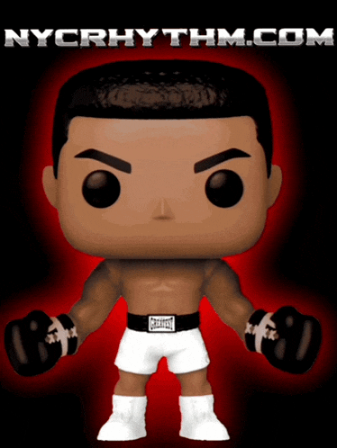 a funko pop of muhammad ali with the website nycrhythm.com behind him
