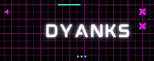 a neon sign that says dyanks x on a grid background