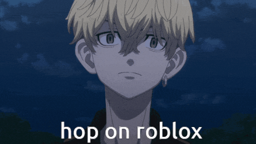 a picture of a boy with the words hop on roblox above him