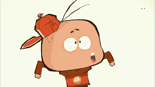 a cartoon drawing of a boy with a b on his chest