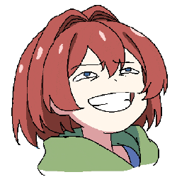 a pixel art of a girl with red hair and blue eyes