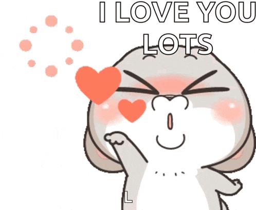 a cartoon of a rabbit blowing a heart with the words i love you lots above it