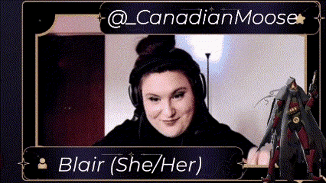 a picture of a woman wearing headphones with the name blair on it