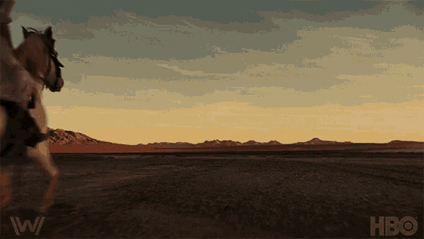 a person riding a horse in a desert with the hbo logo in the corner