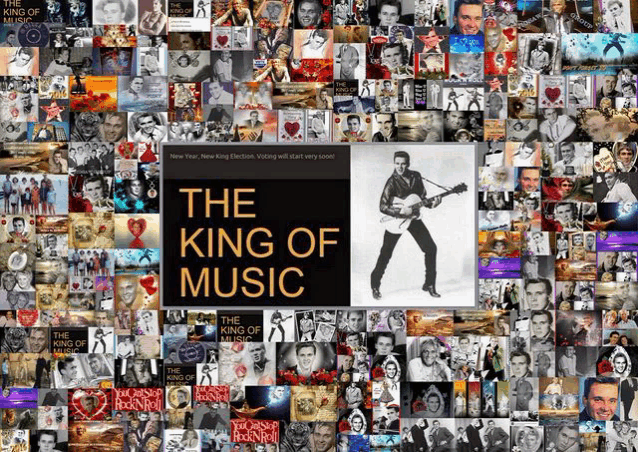 a poster for the king of music shows elvis presley playing a guitar