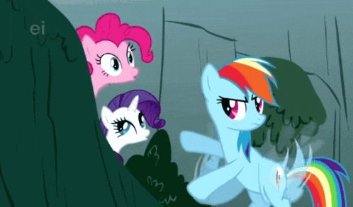 pinkie pie rarity and rainbow dash are standing next to each other