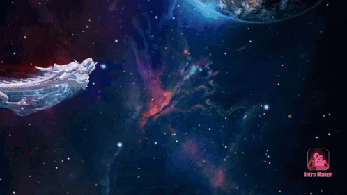 a picture of a dragon in space with the words intro maker below it