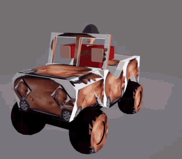 a toy car with a picture of a man 's face on the side