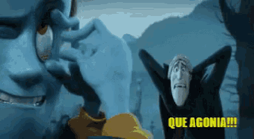 a cartoon character says que agonia while standing next to another cartoon character