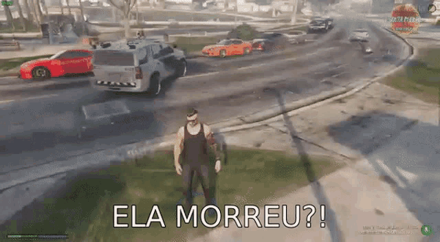 a video game scene with the words ela morreu written on the screen
