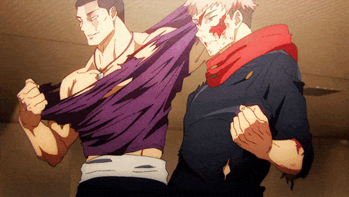 a cartoon of two men standing next to each other