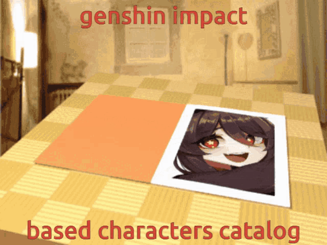 genshin impact based characters catalog is displayed on a table