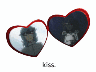 a pair of heart shaped glasses with a picture of a man and the word kiss below it