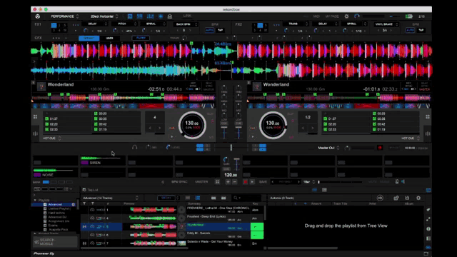 a screen shot of a dj mixer with the words drag and drop the played from the view