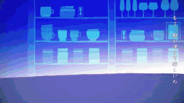 a drawing of a shelf with a lot of items on it