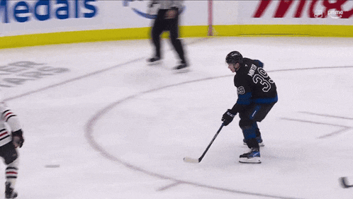 a hockey player with the number 33 on his jersey is kneeling on the ice